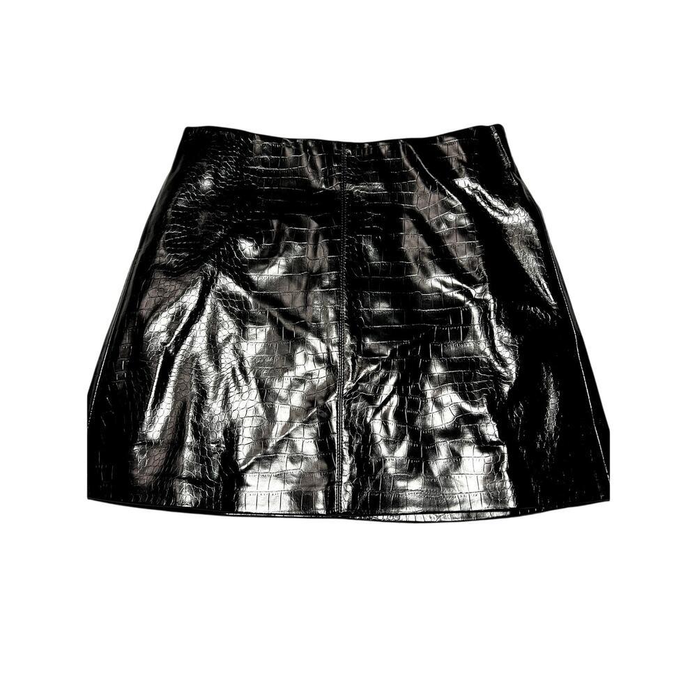 MNG black‎ pleather mini skirt size XS punk rocker rockabilly whimsigoth witchy